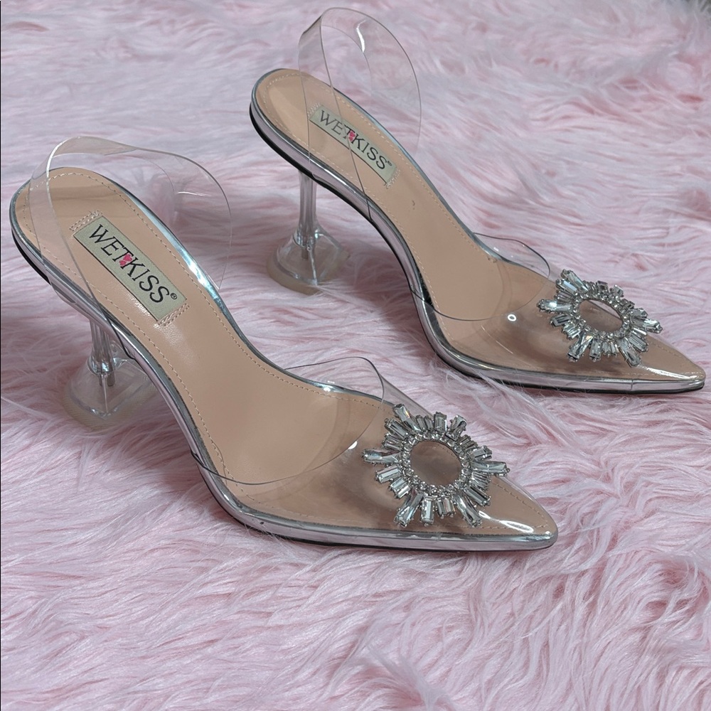 Wet Kiss Clear Embellished Rhinestone Heels